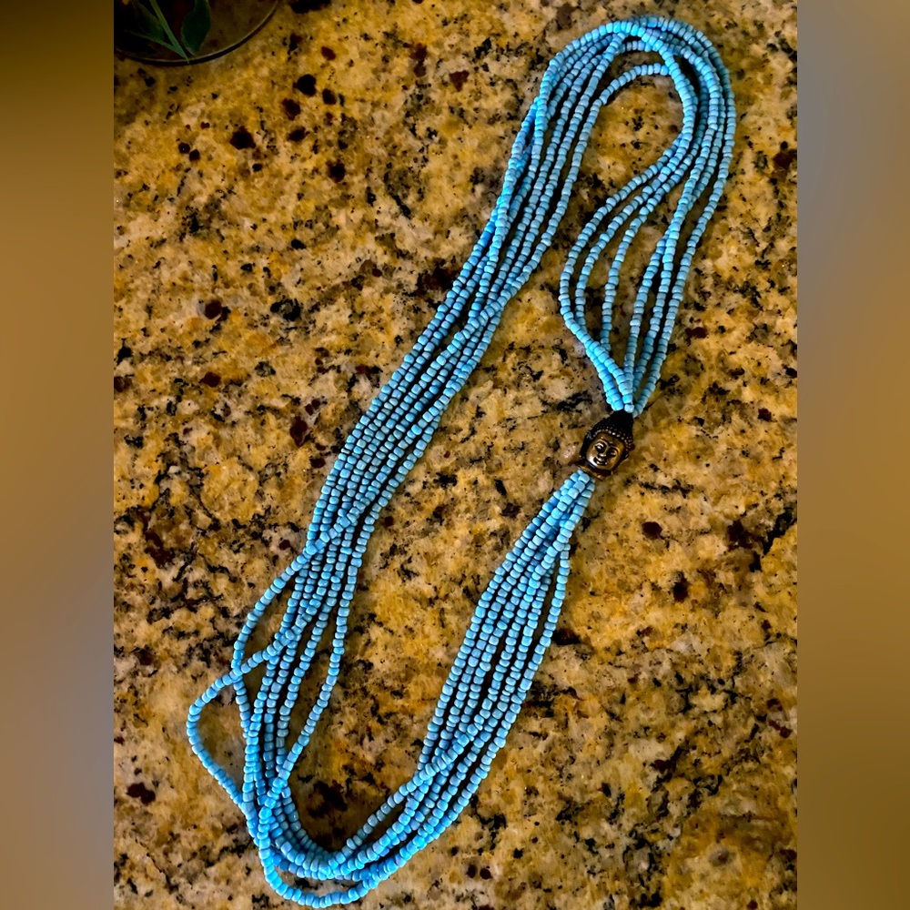 Blue Beaded Buddha Necklace